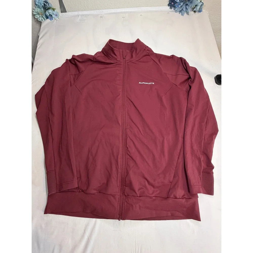 Alphalete Mens XL Maroon Full Zip Performance Track Jacket Mock Neck Burgundy